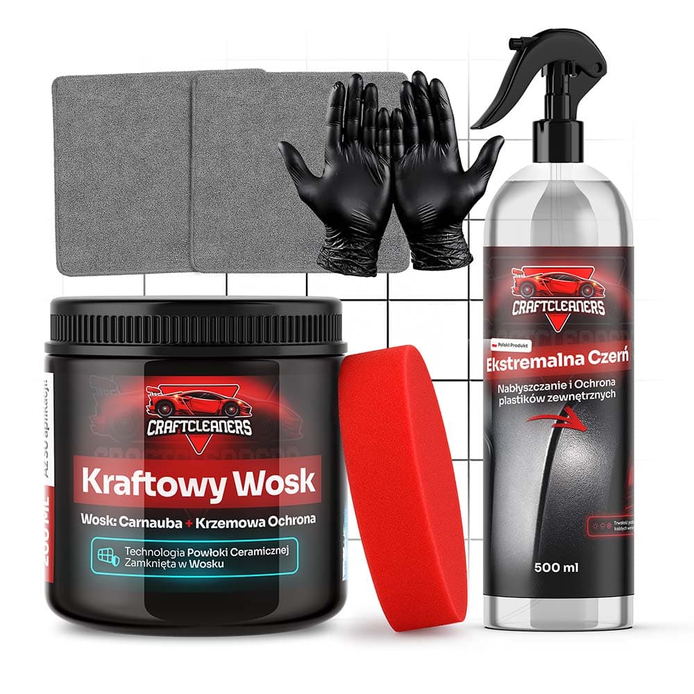 Zestaw 5 elementowy - Połysk i Ochrona dla Każdego Samochodu (Kraftowy Wosk + Ekstremalna Czerń)